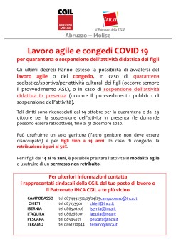 Lavoro agile e congedi COVID 19 per quarantena e sospensione dell’attività didattica dei figli